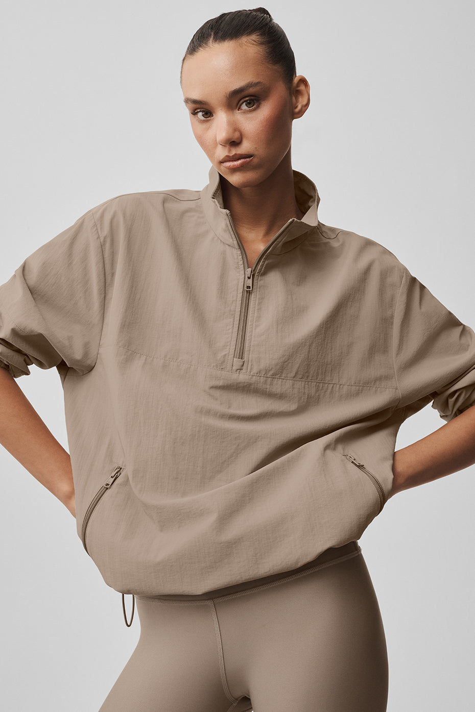 alo Light Weight Takeaway Track Pullover - Gravel