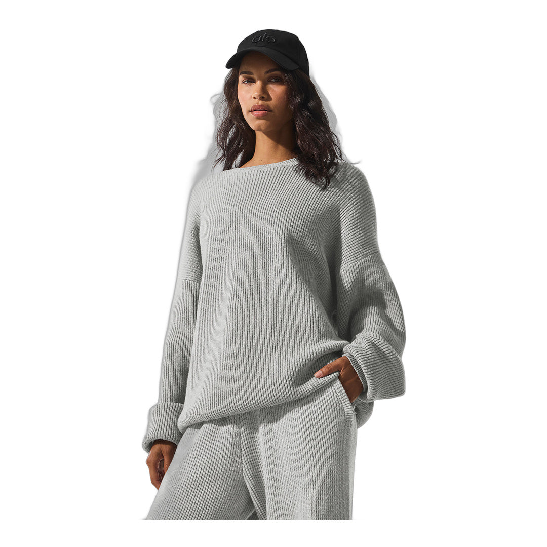 alo Domain Rib Knit Crew Sweater - Athletic Heather Grey