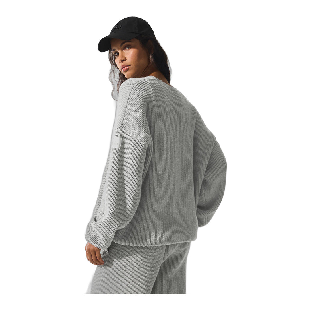 alo Domain Rib Knit Crew Sweater - Athletic Heather Grey
