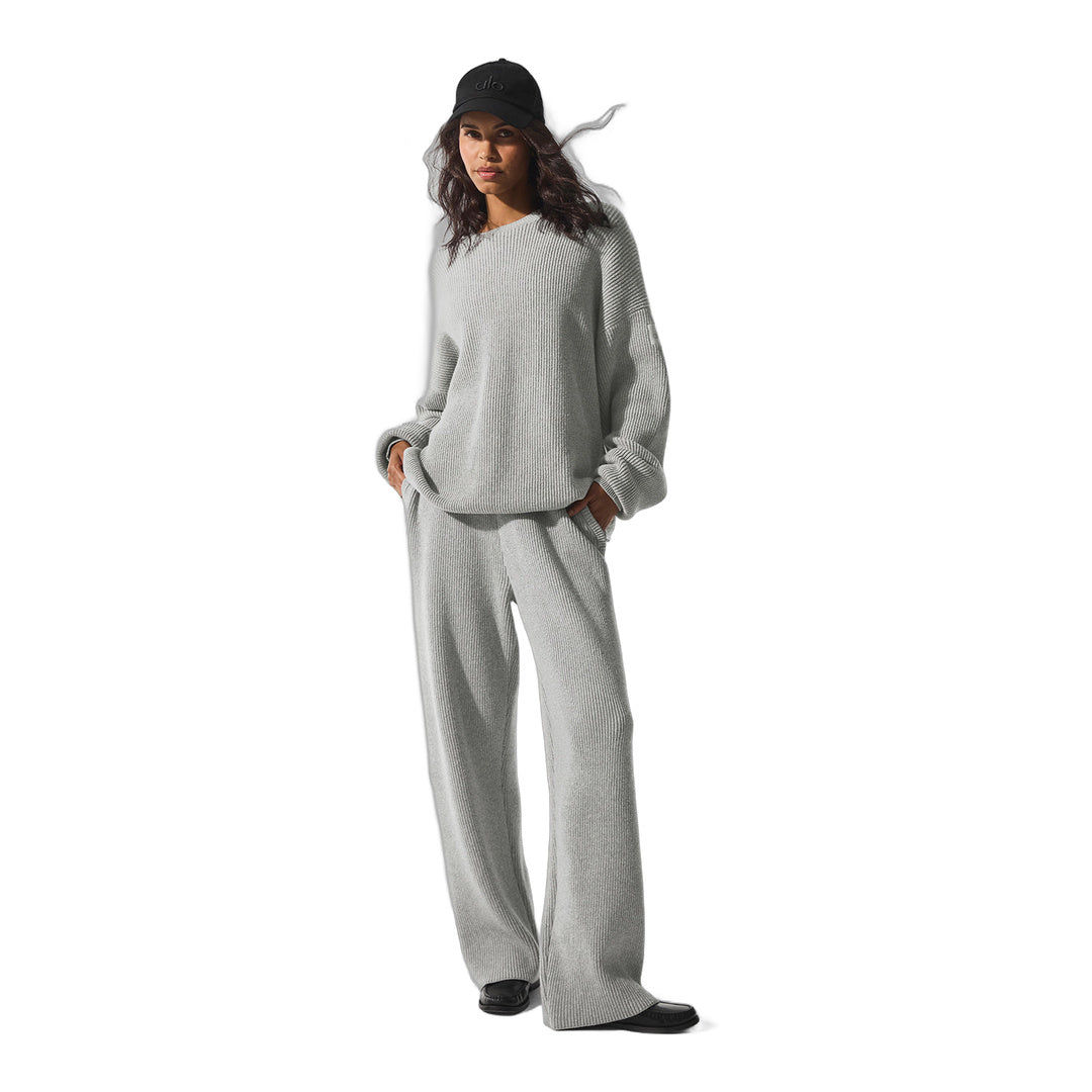 alo Domain Rib Knit Crew Sweater - Athletic Heather Grey
