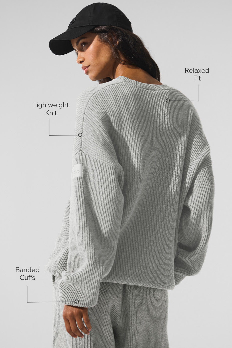alo Domain Rib Knit Crew Sweater - Athletic Heather Grey