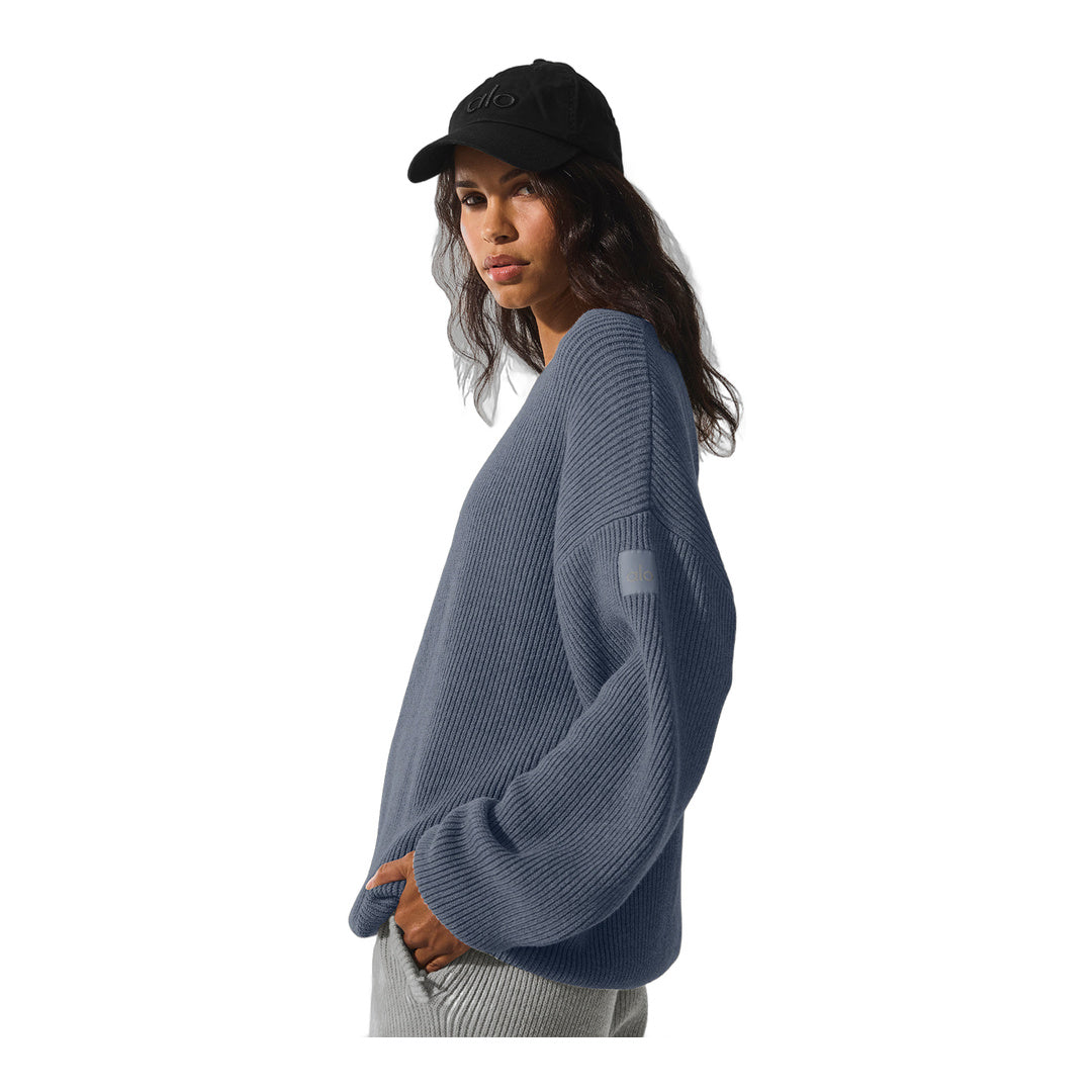 alo Domain Rib Knit Crew Sweater - Bluestone