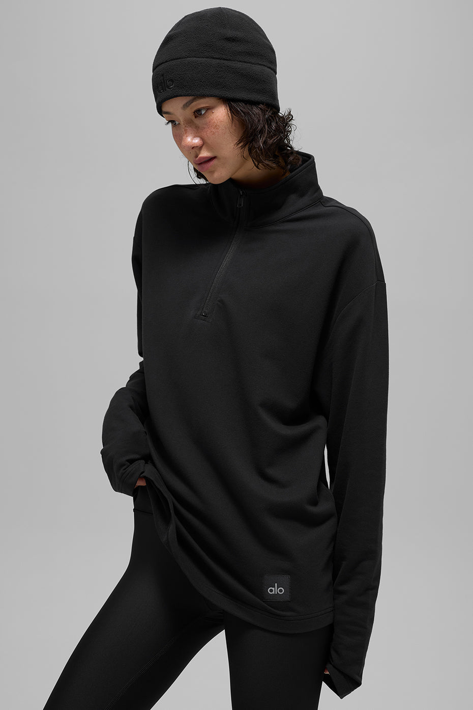 alo Double Take Long Sleeve 1/4 Zip - Black