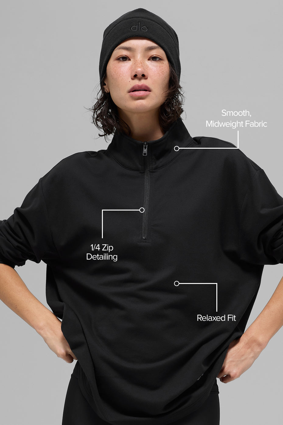 alo Double Take Long Sleeve 1/4 Zip - Black