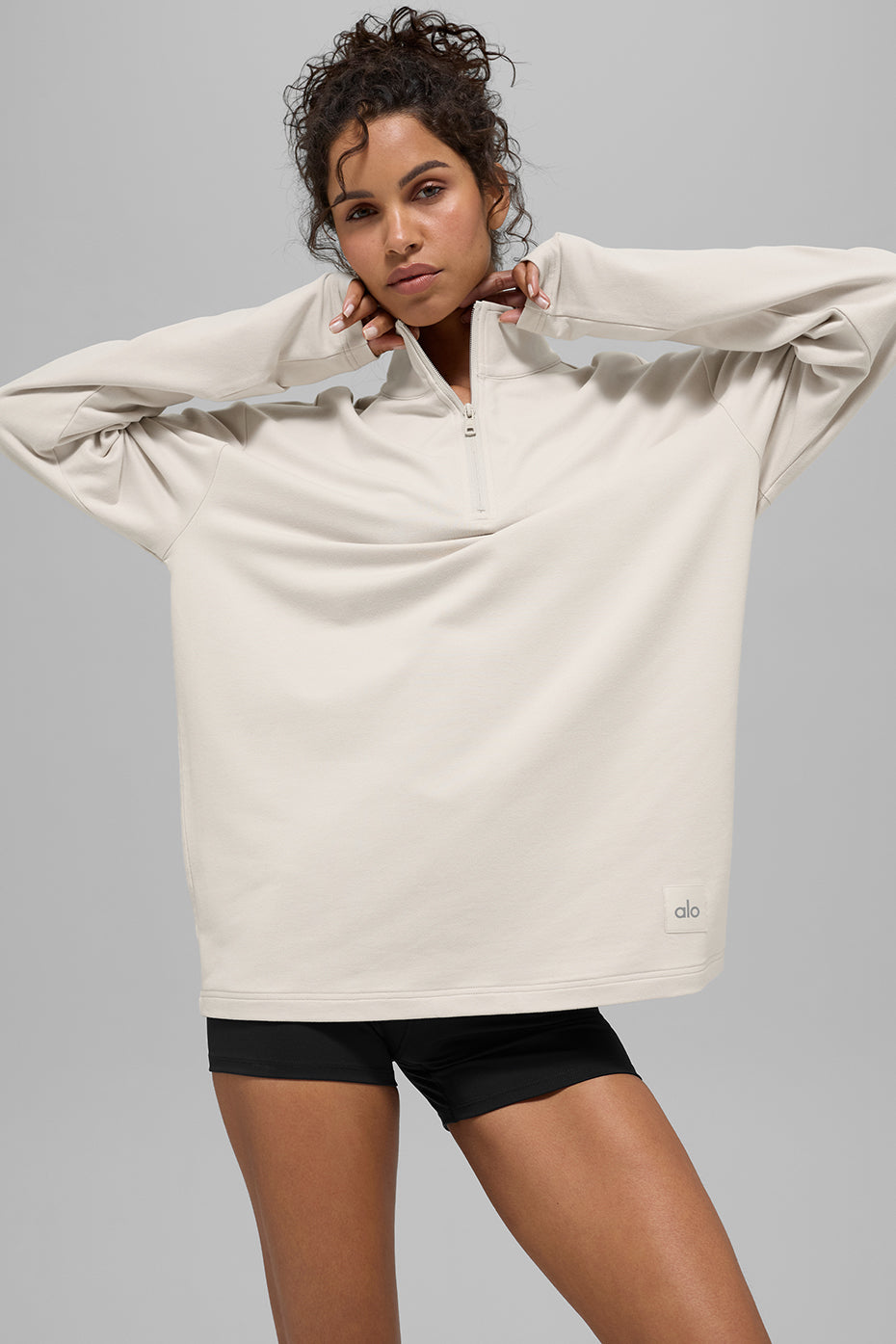 alo Double Take Long Sleeve 1/4 Zip - Bone