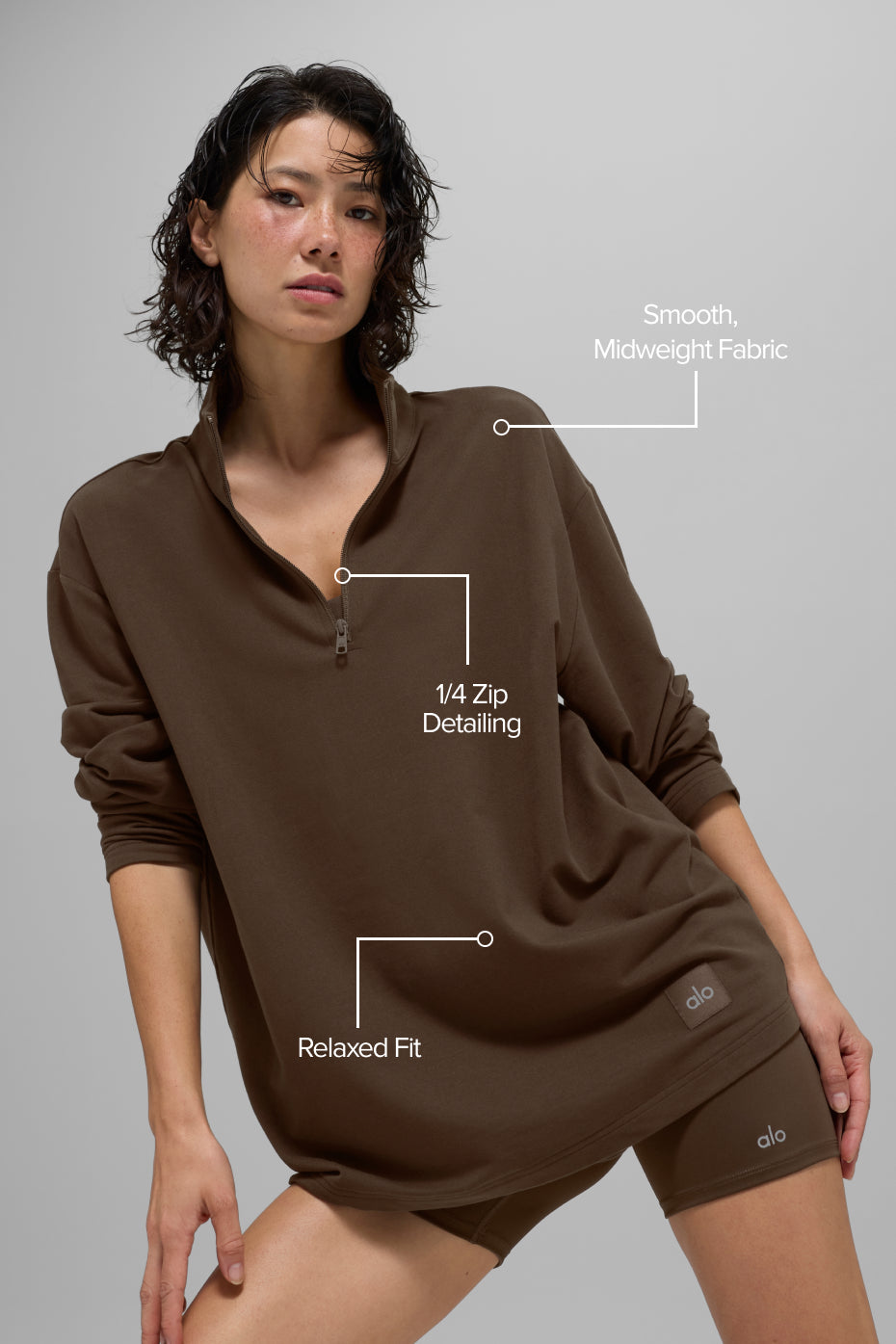 alo Double Take Long Sleeve 1/4 Zip - Espresso
