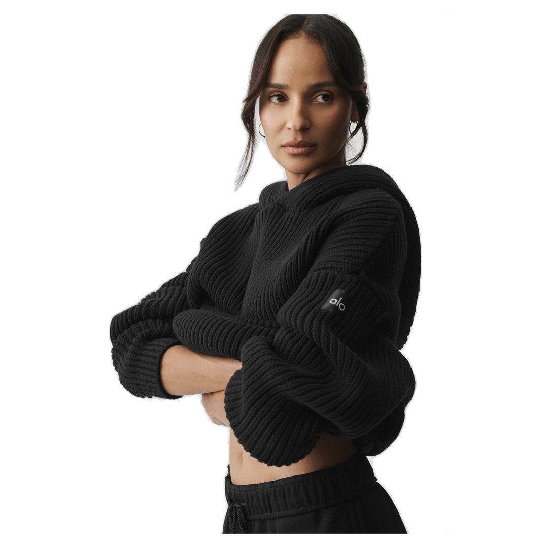 ALO Chunky Knit Rewind Hoodie - Black
