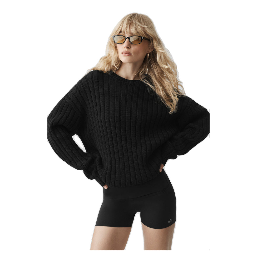 ALO Cotton Rib Parallel Sweater - Black