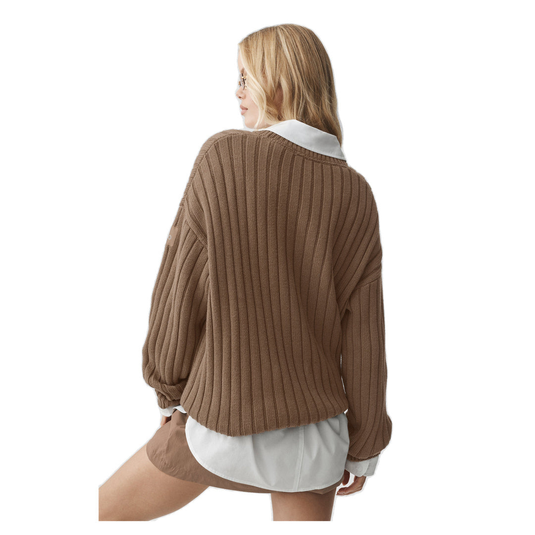ALO Cotton Rib Parallel Sweater - Java Brown Heather