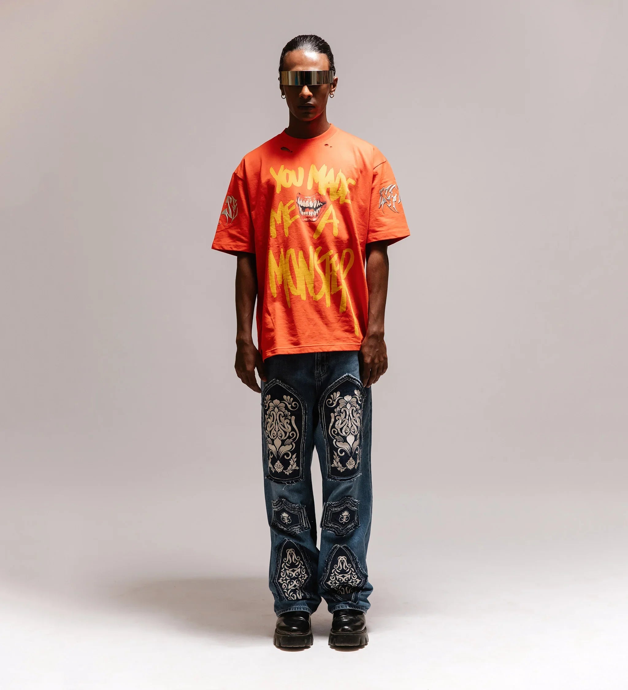'Monstrosity' Distressed Metal Embroidered T-shirt