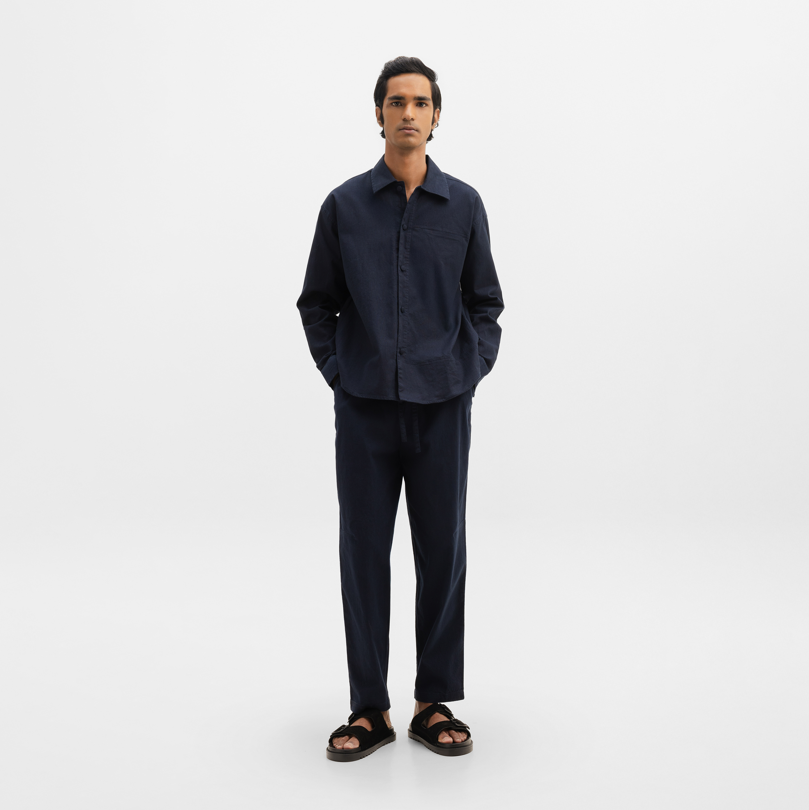 CURVED COTTON PANTS- NAVY