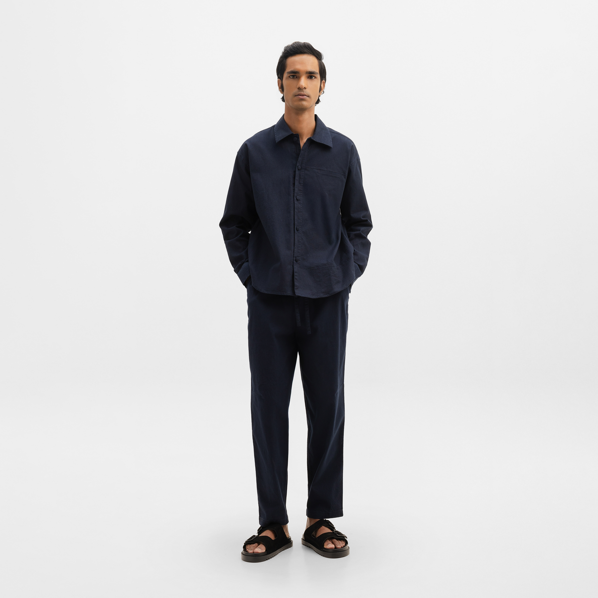 CURVED COTTON PANTS- NAVY