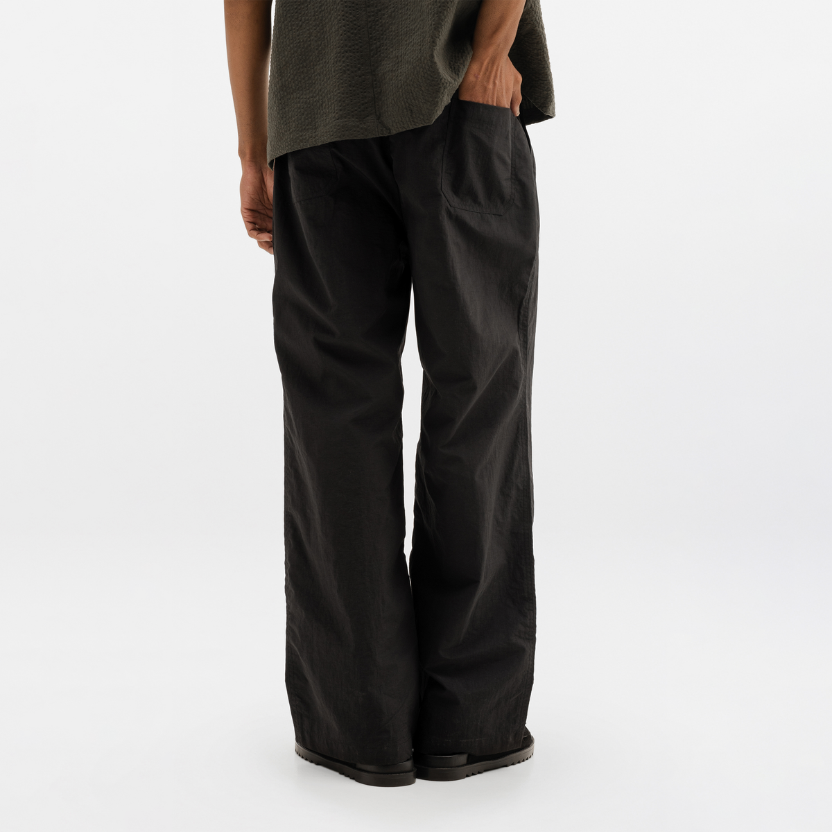 WIDE LEG NYLON PANTS - BLACK