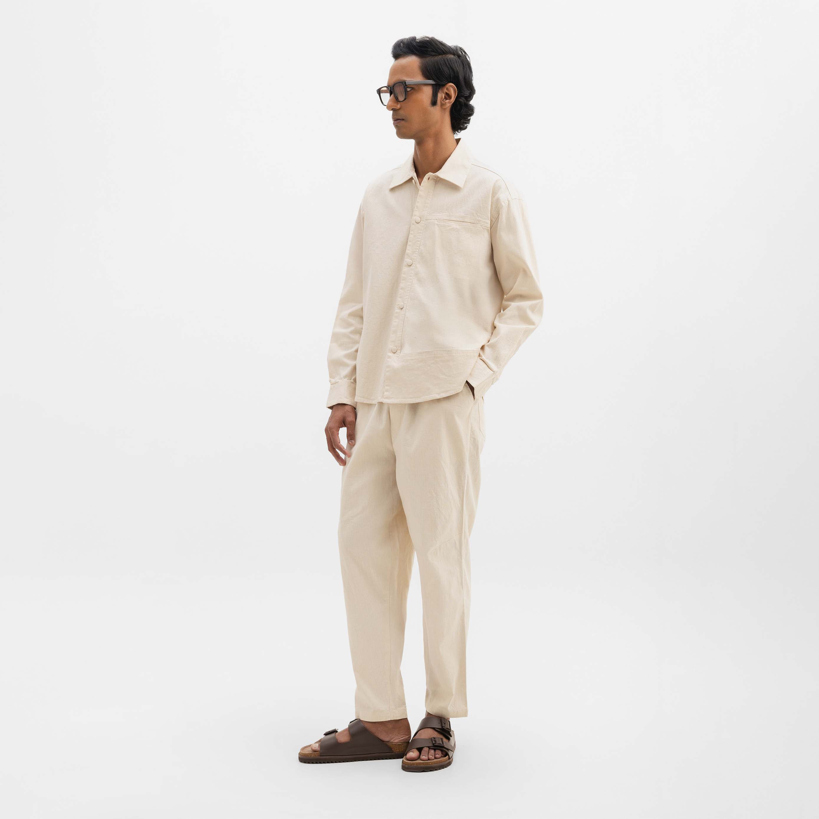 CURVED COTTON PANTS- NATURAL