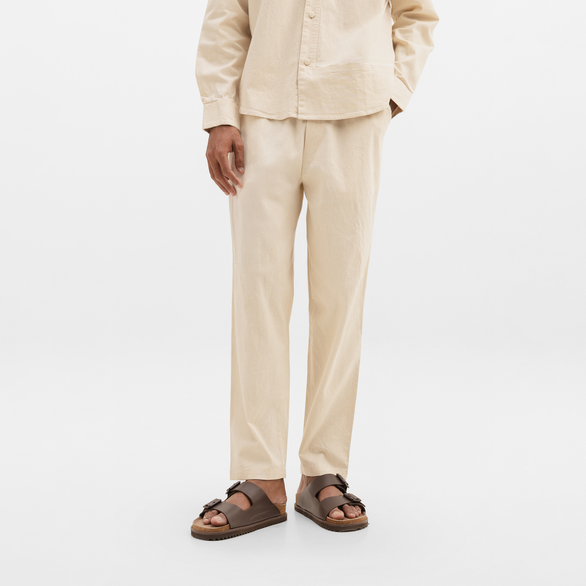CURVED COTTON PANTS- NATURAL
