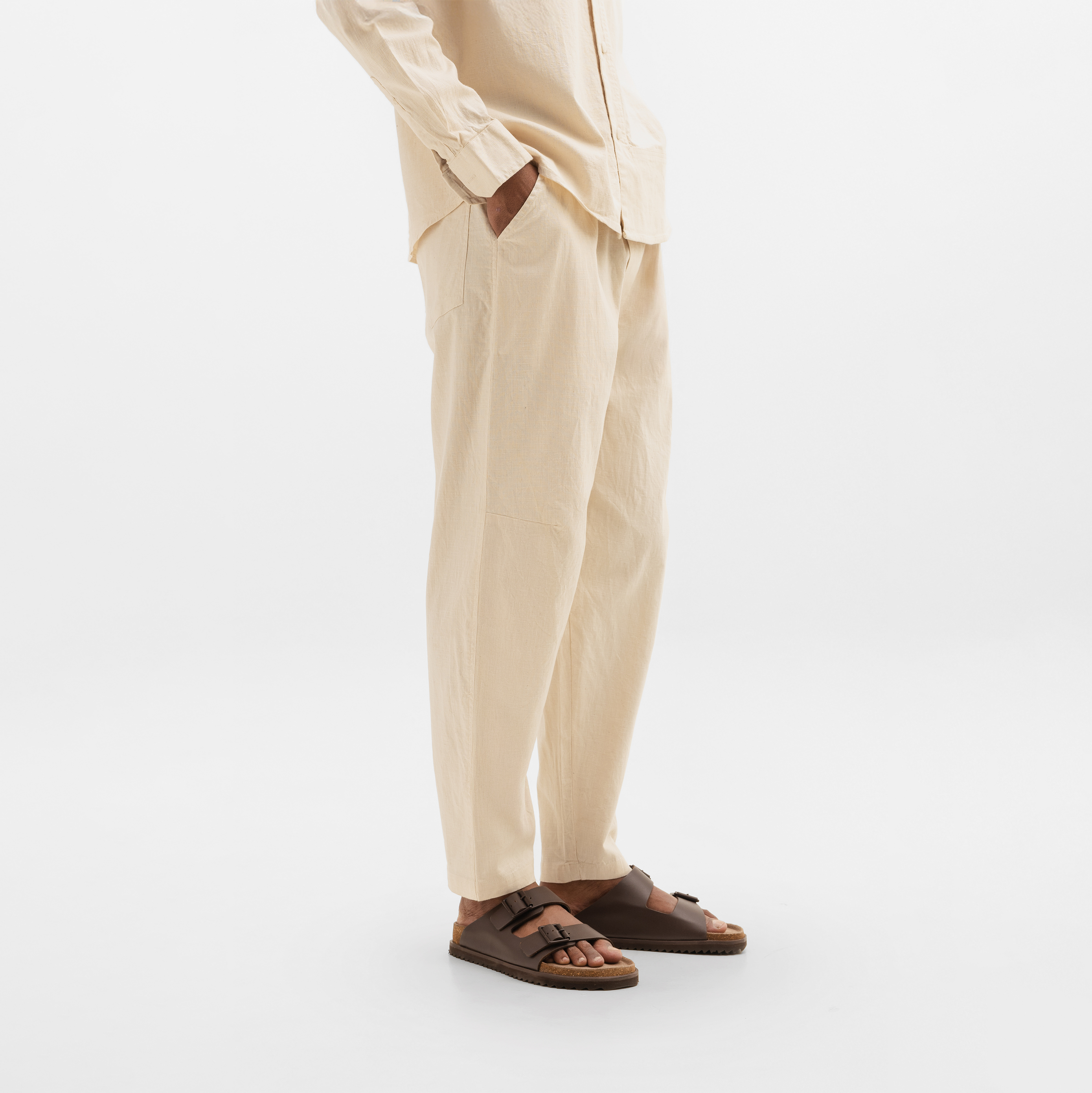 CURVED COTTON PANTS- NATURAL