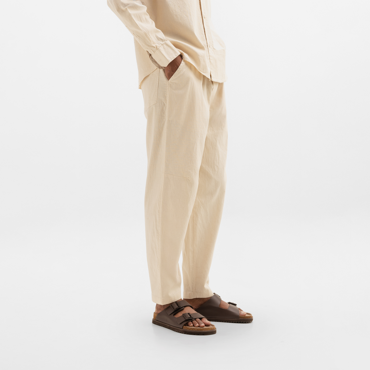 CURVED COTTON PANTS- NATURAL