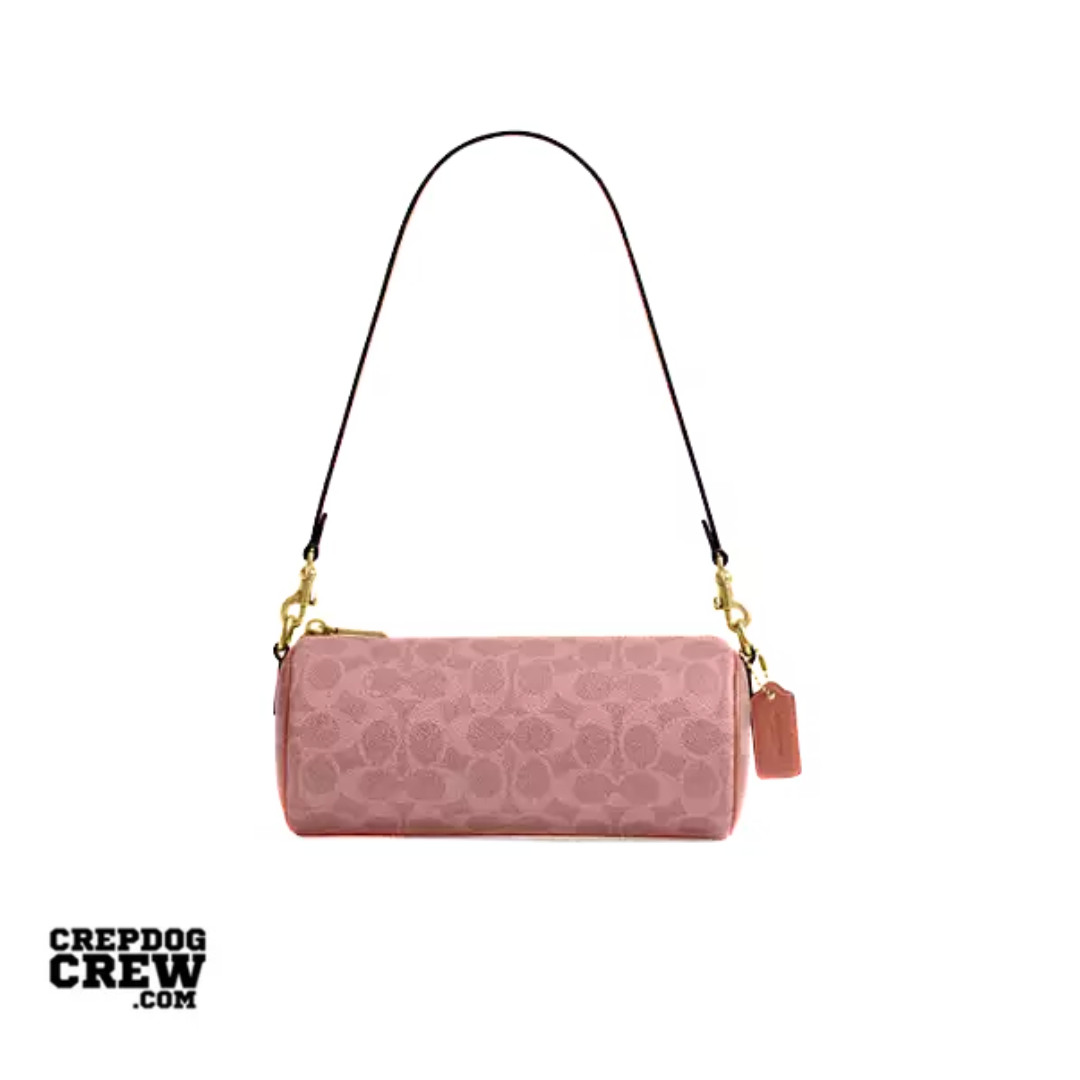 Coach Barrel Bag In Signature Canvas coated canvas Brass Melon Pink