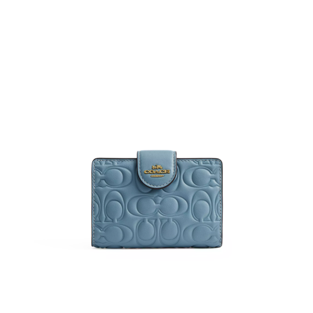 Coach Medium Corner Zip Wallet In Signature Leather smooth leather Gold Azure