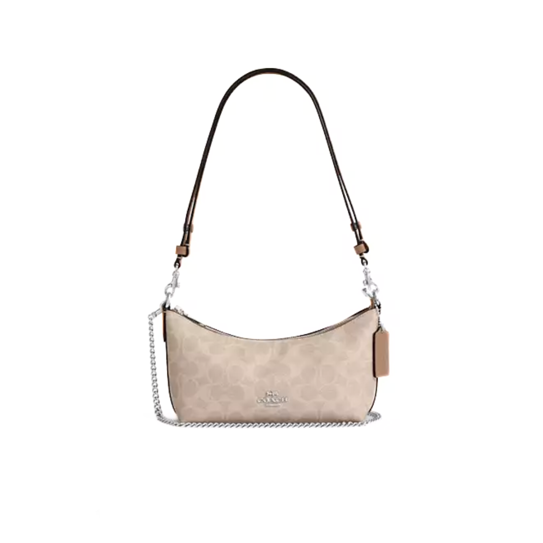COACH Caitlin Shoulder Bag In Signature Canvas Silver Sand Taupe