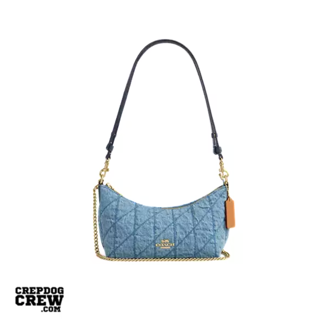 COACH Caitlin Shoulder Bag With Quilting denim Gold Indigo
