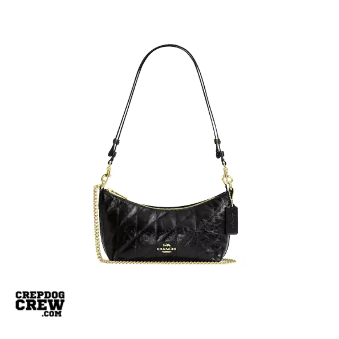 COACH Caitlin Shoulder Bag With Quilting glazed leather Gold Black