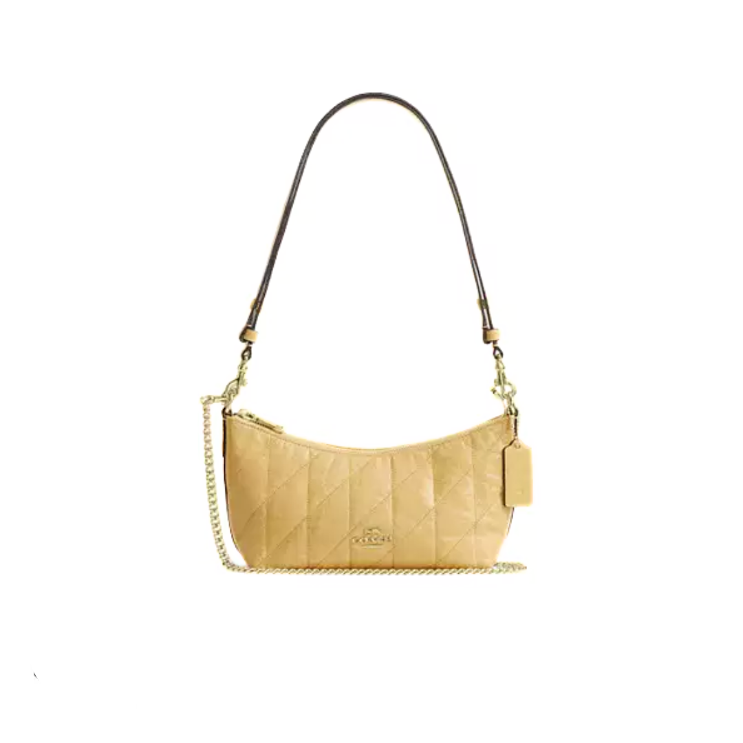 COACH Caitlin Shoulder Bag With Quilting glazed leather Gold Soft Yellow