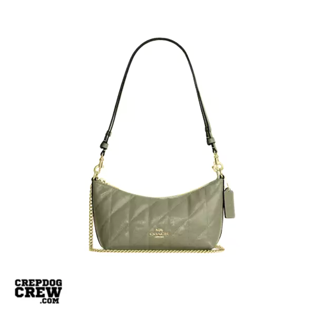 COACH Caitlin Shoulder Bag With Quilting glazed leather Gold Pistachio