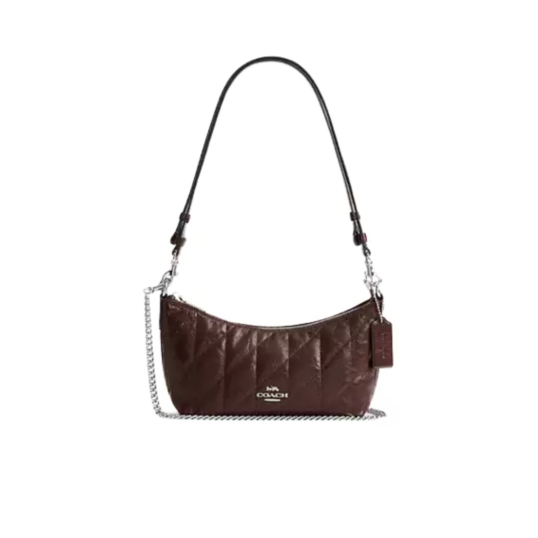 COACH Caitlin Shoulder Bag With Quilting glazed leather Silver Maple