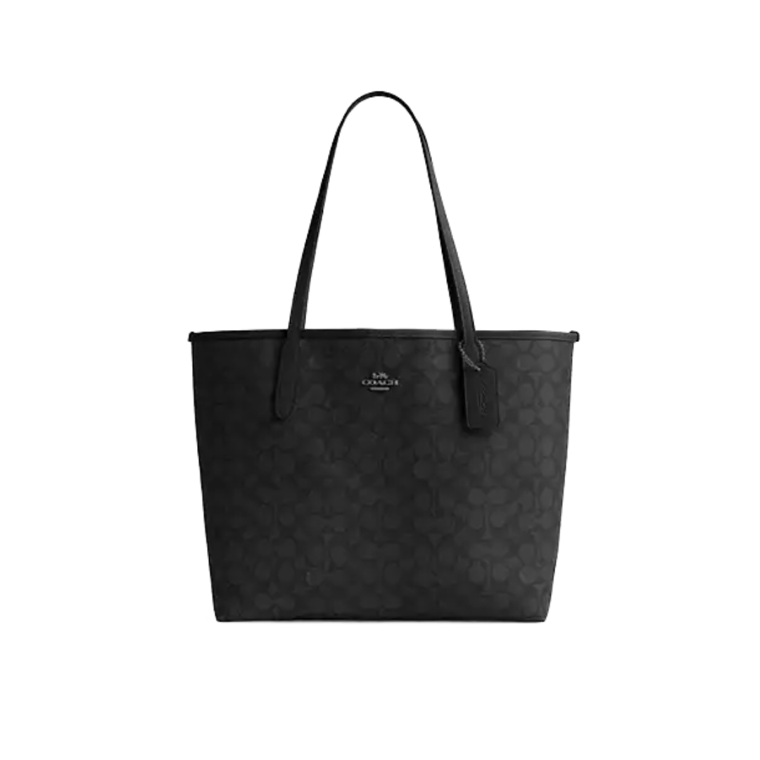 Coach City Tote Bag In Signature Canvas Gunmetal Charcoal Black