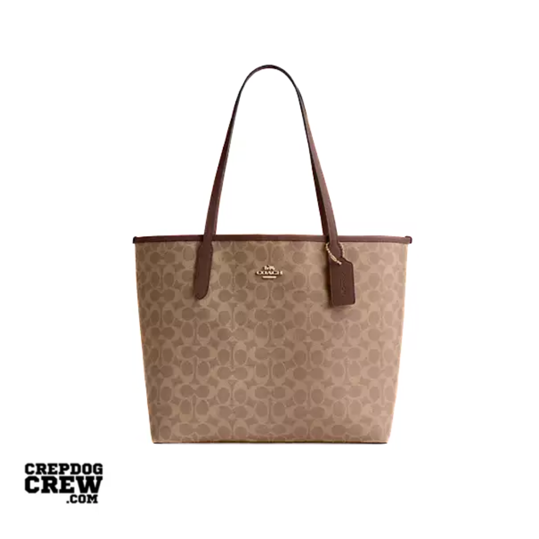 Coach City Tote Bag In Signature Canvas Gold Tan Brown