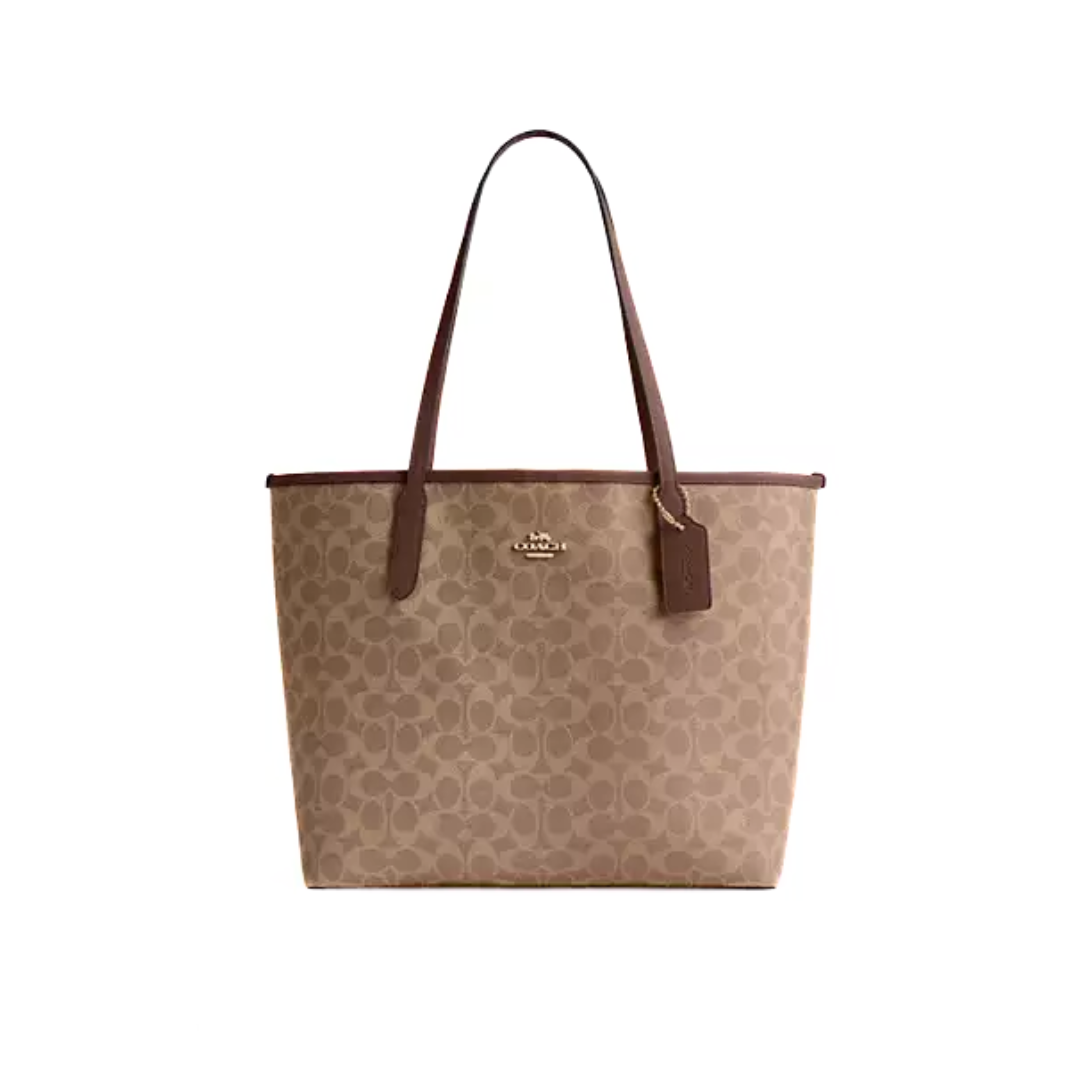 Coach City Tote Bag In Signature Canvas Gold Tan Brown