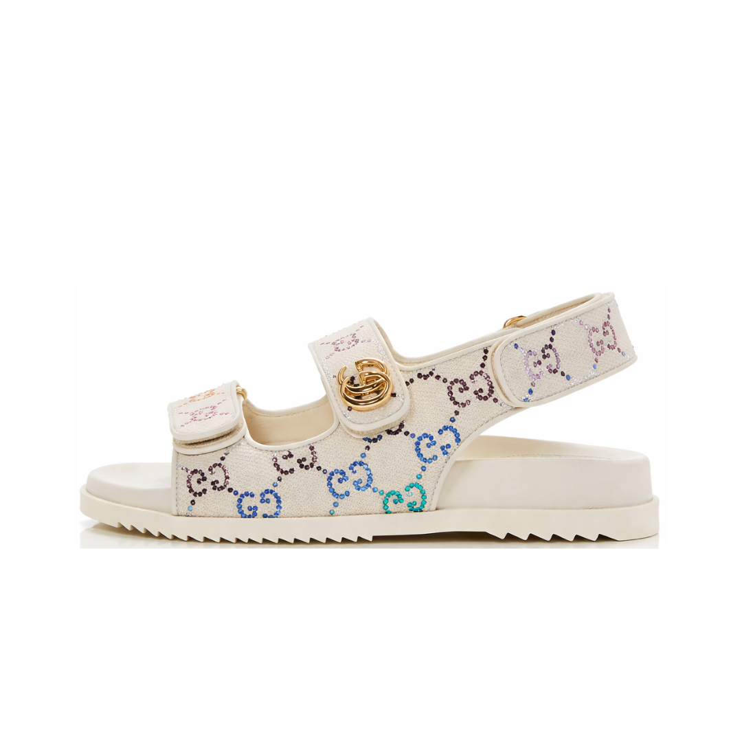 GUCCI EMBELLISHED GG SLINGBACK SANDALS WHITE