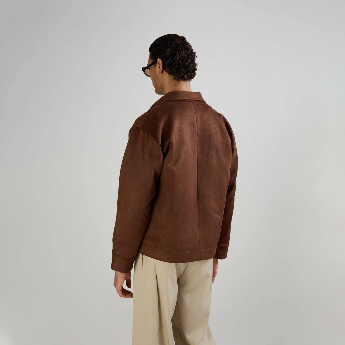 SUEDE TWO-WAY ZIP JACKET - BROWN