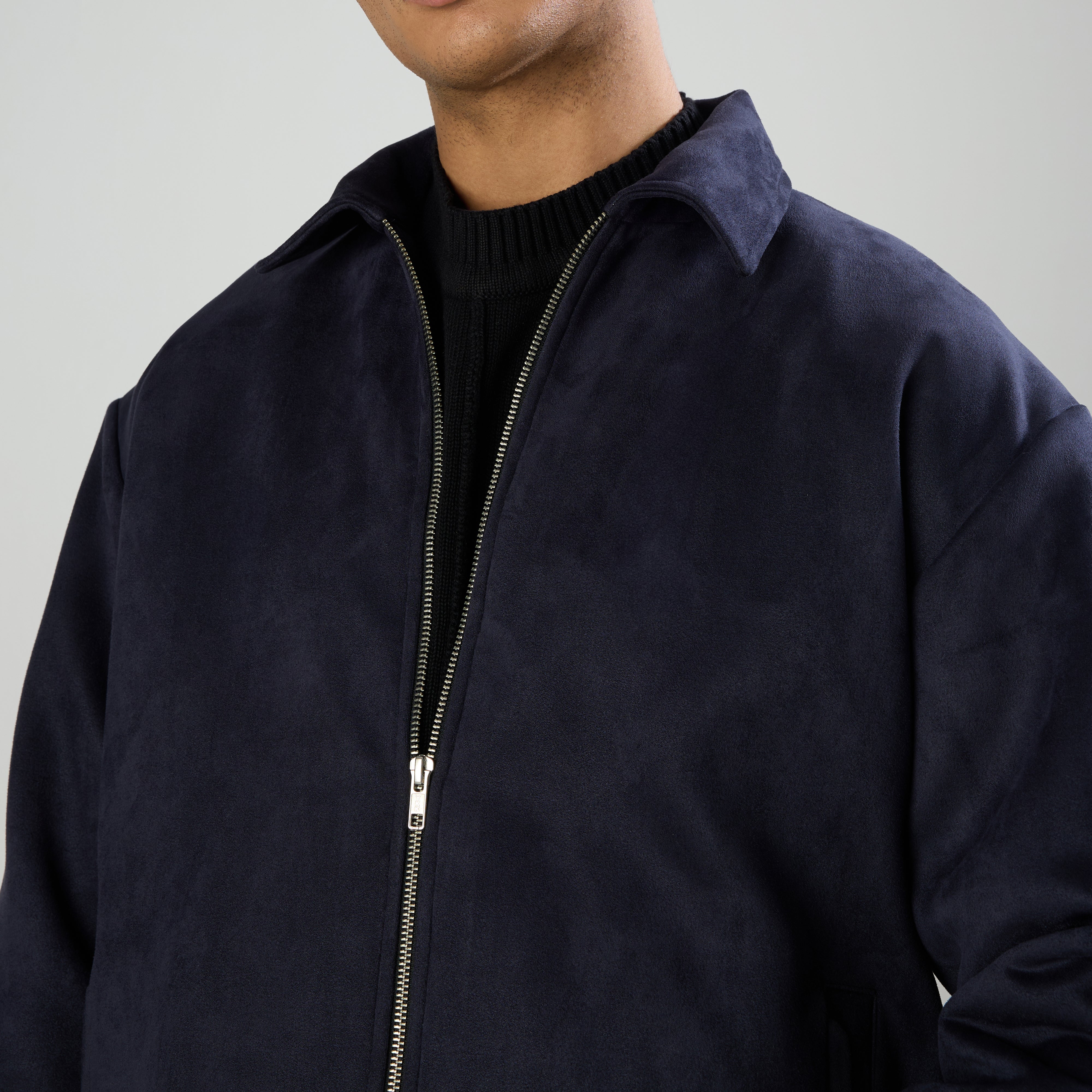 SUEDE TWO-WAY ZIP JACKE - NAVY
