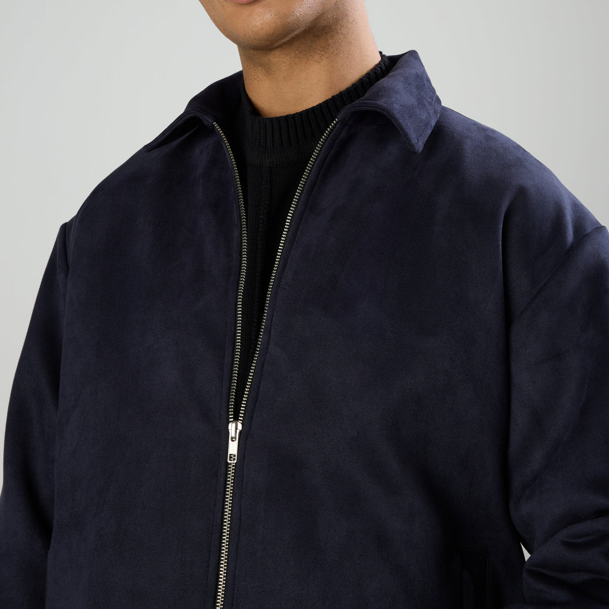 SUEDE TWO-WAY ZIP JACKE - NAVY