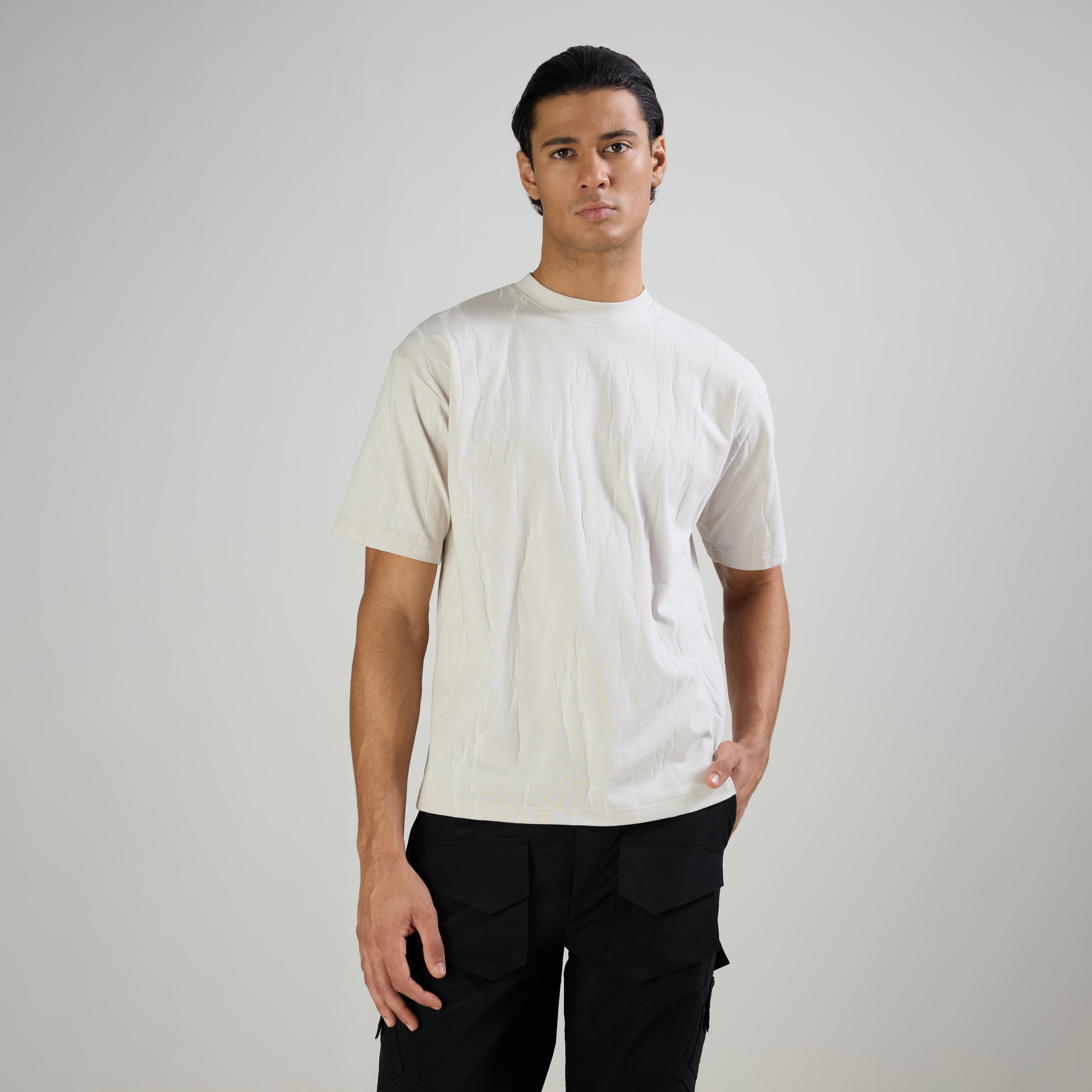 JACQUARD ROUND NECK T-SHIRT - MILD GREY