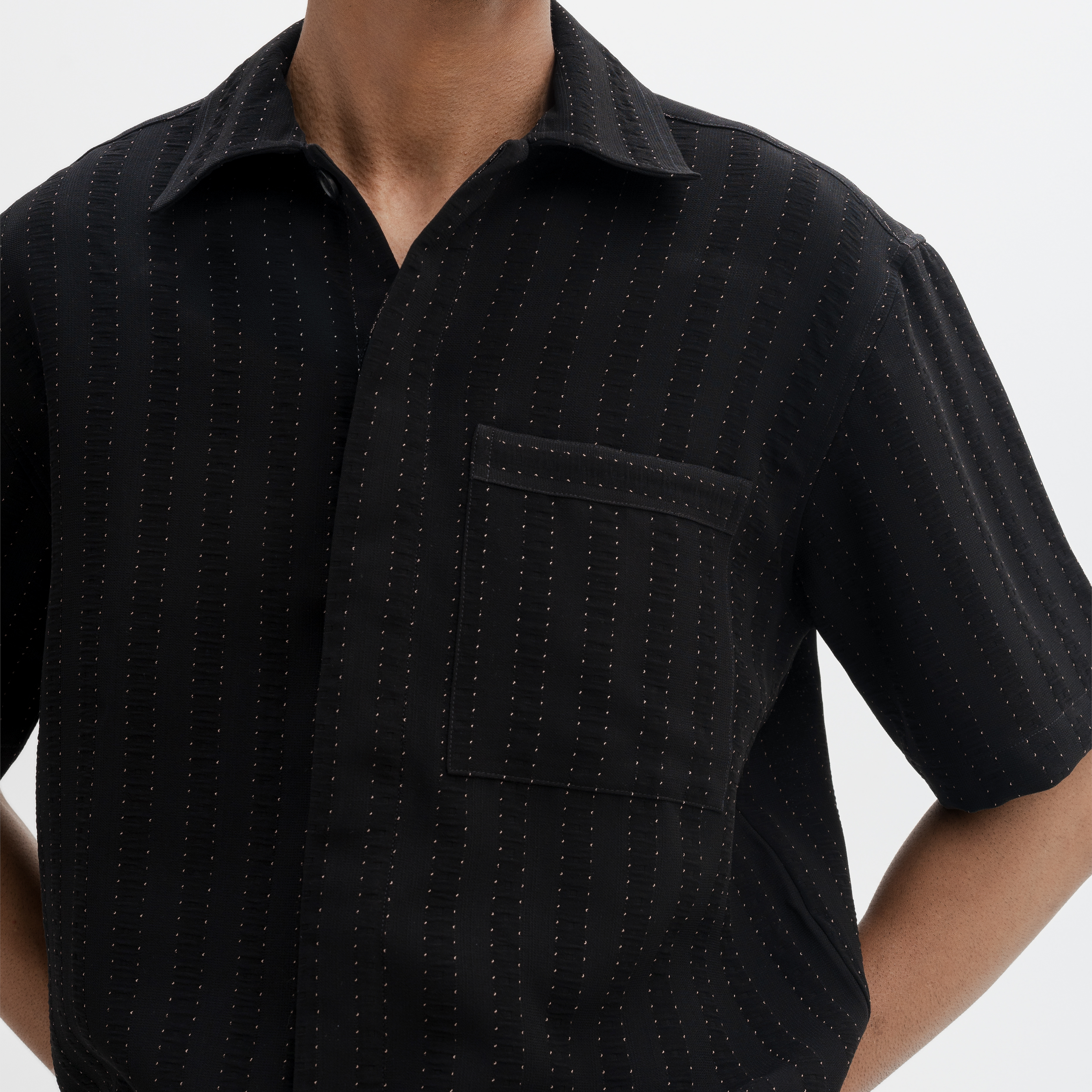 PINSTRIPE CUBAN SHIRT- JET BLACK