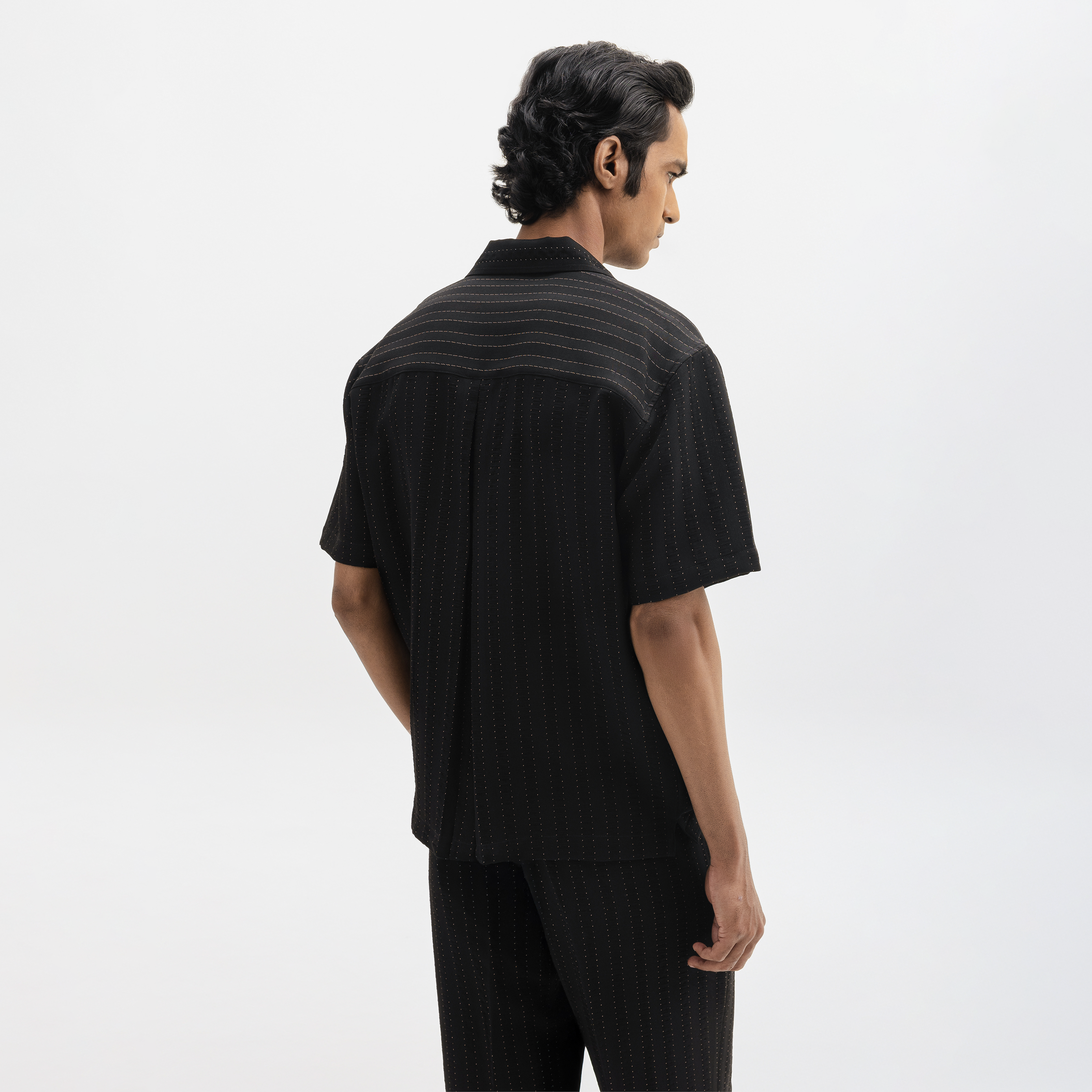 PINSTRIPE CUBAN SHIRT- JET BLACK