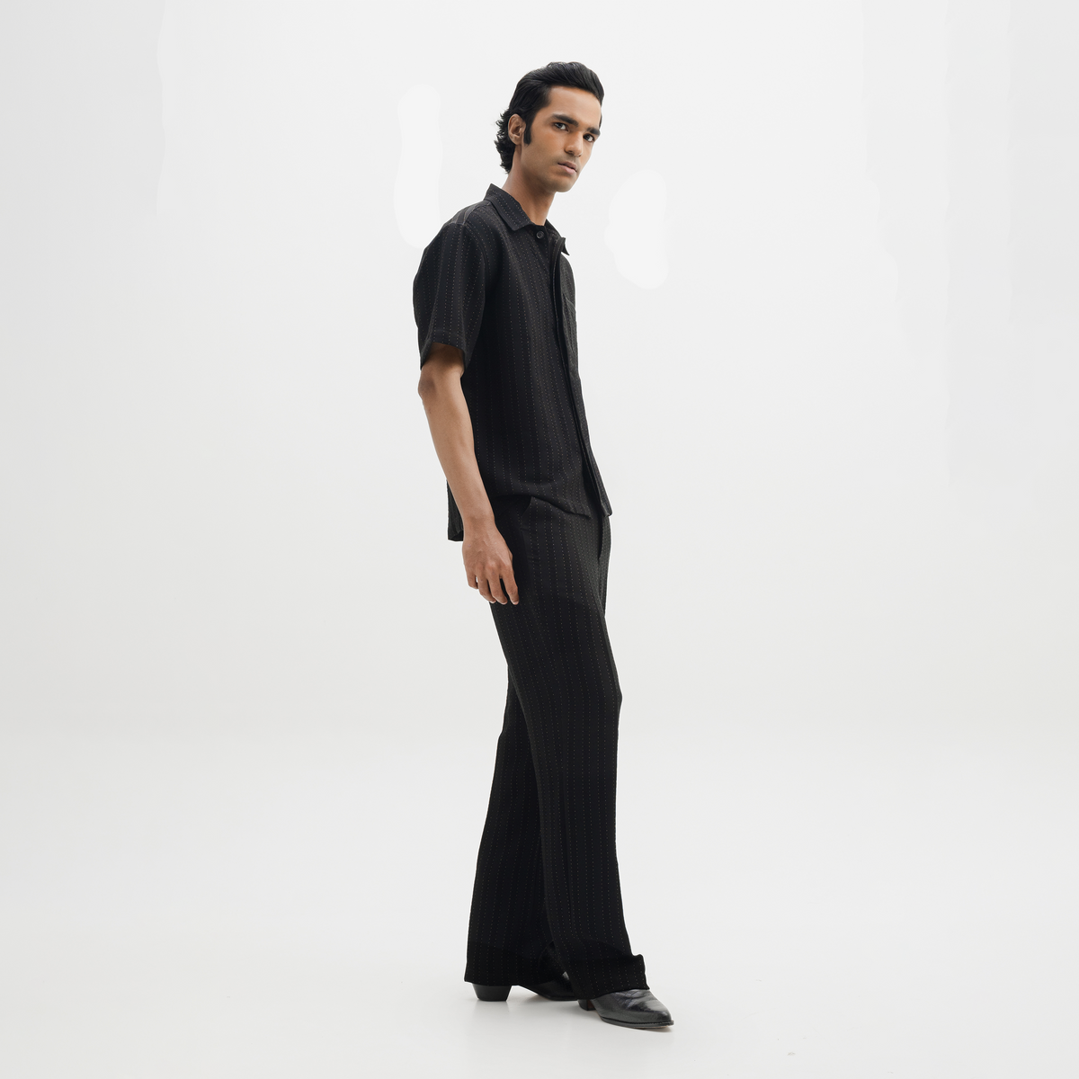 PINSTRIPE YAMAZAKI PANTS- JET BLACK