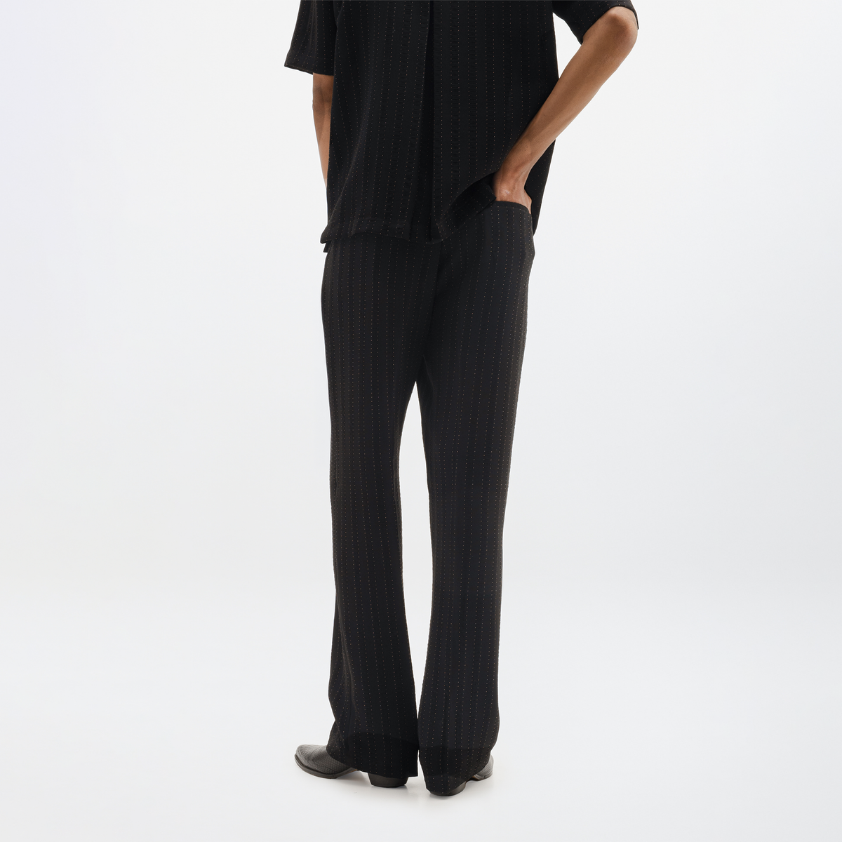 PINSTRIPE YAMAZAKI PANTS- JET BLACK