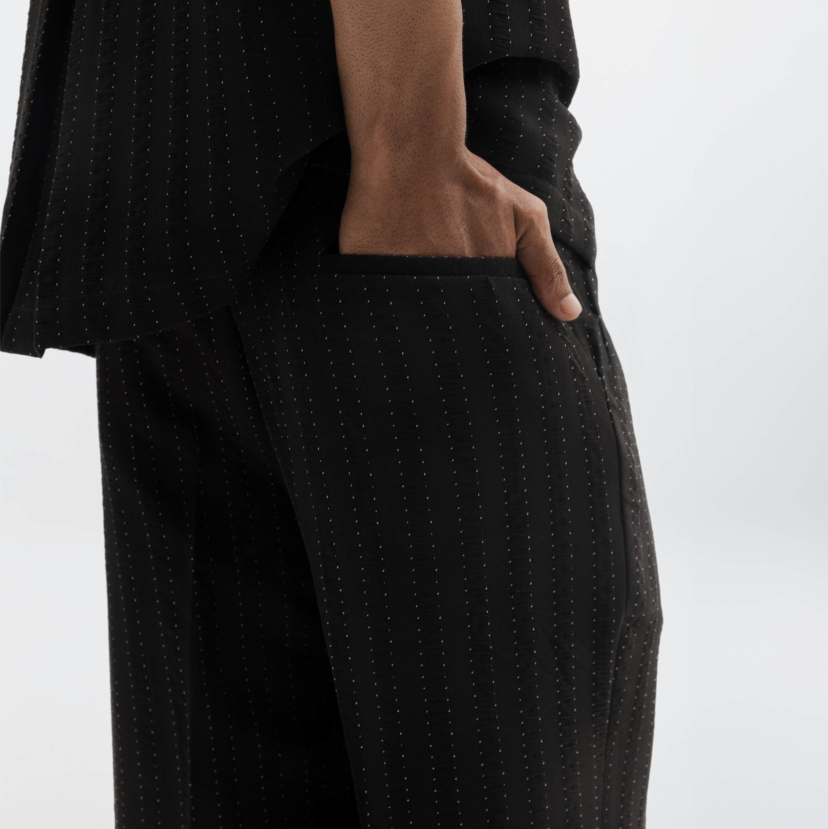 PINSTRIPE YAMAZAKI PANTS- JET BLACK