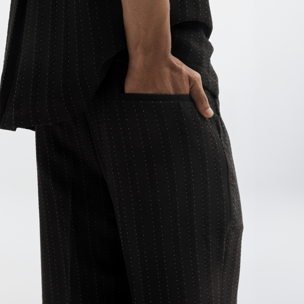 PINSTRIPE YAMAZAKI PANTS- JET BLACK