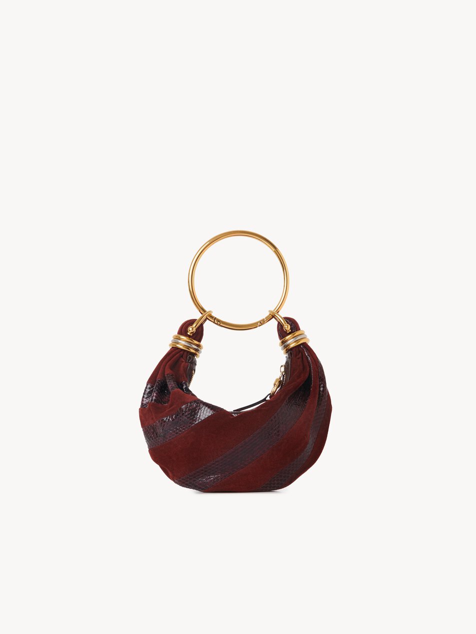 CHLOE Mini Bracelet Hobo bag in suede leather & snakeskin Crafty Brown