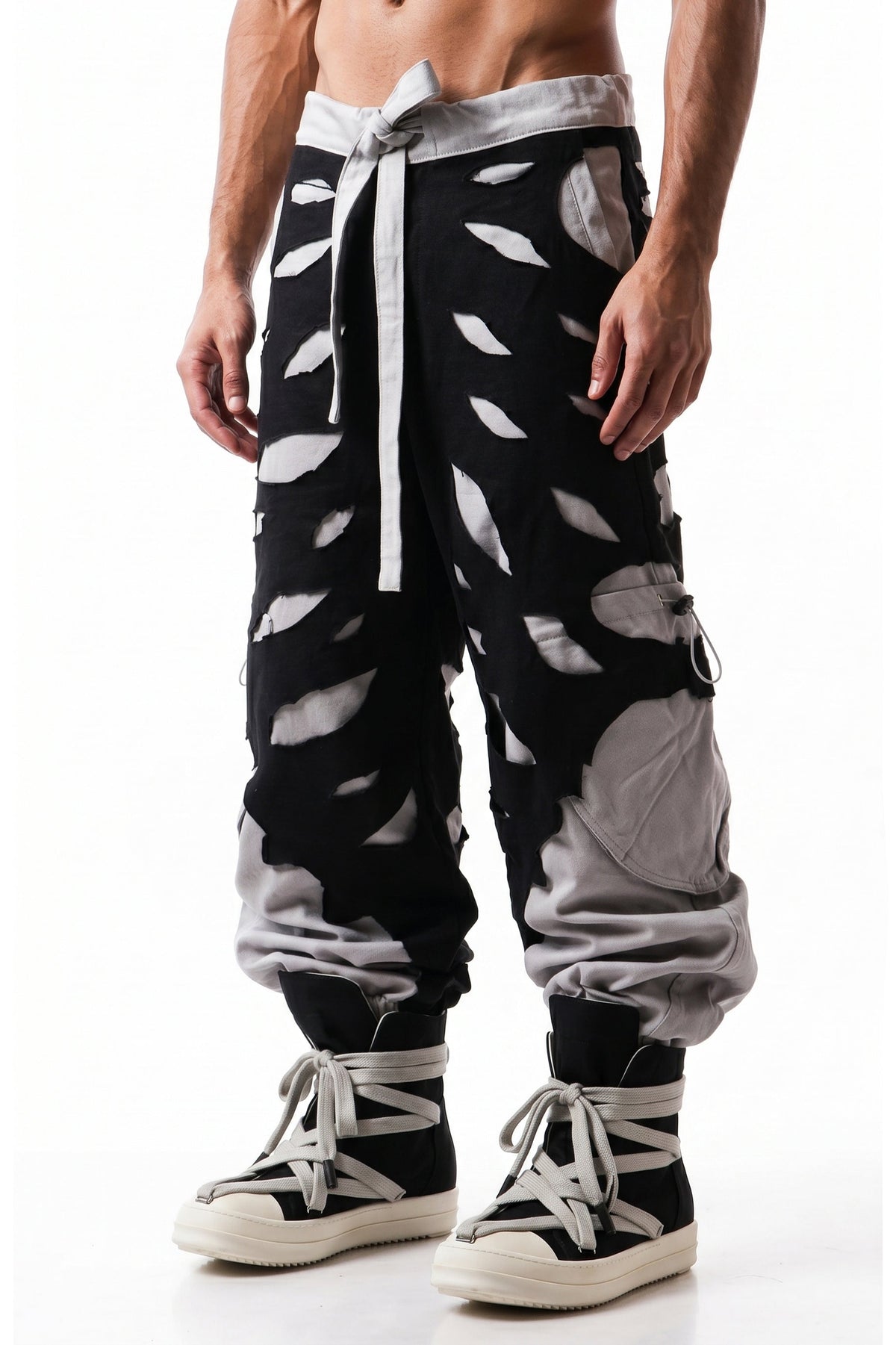 Rage Distressed Cargo Pants (B&W)
