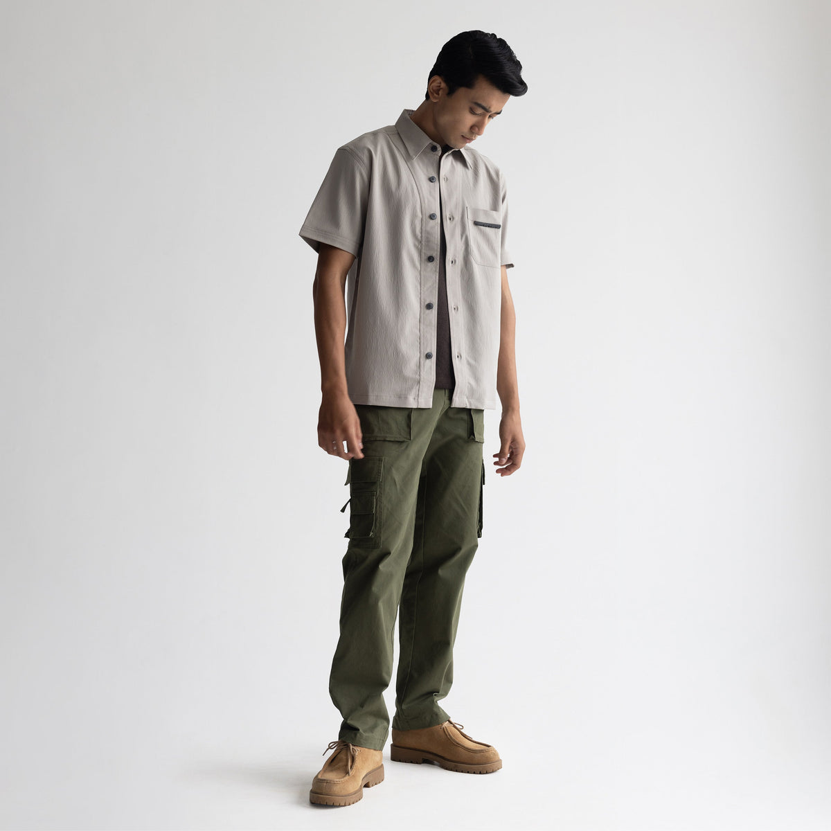 CRINKLE SHIRT- PALE CEMENT