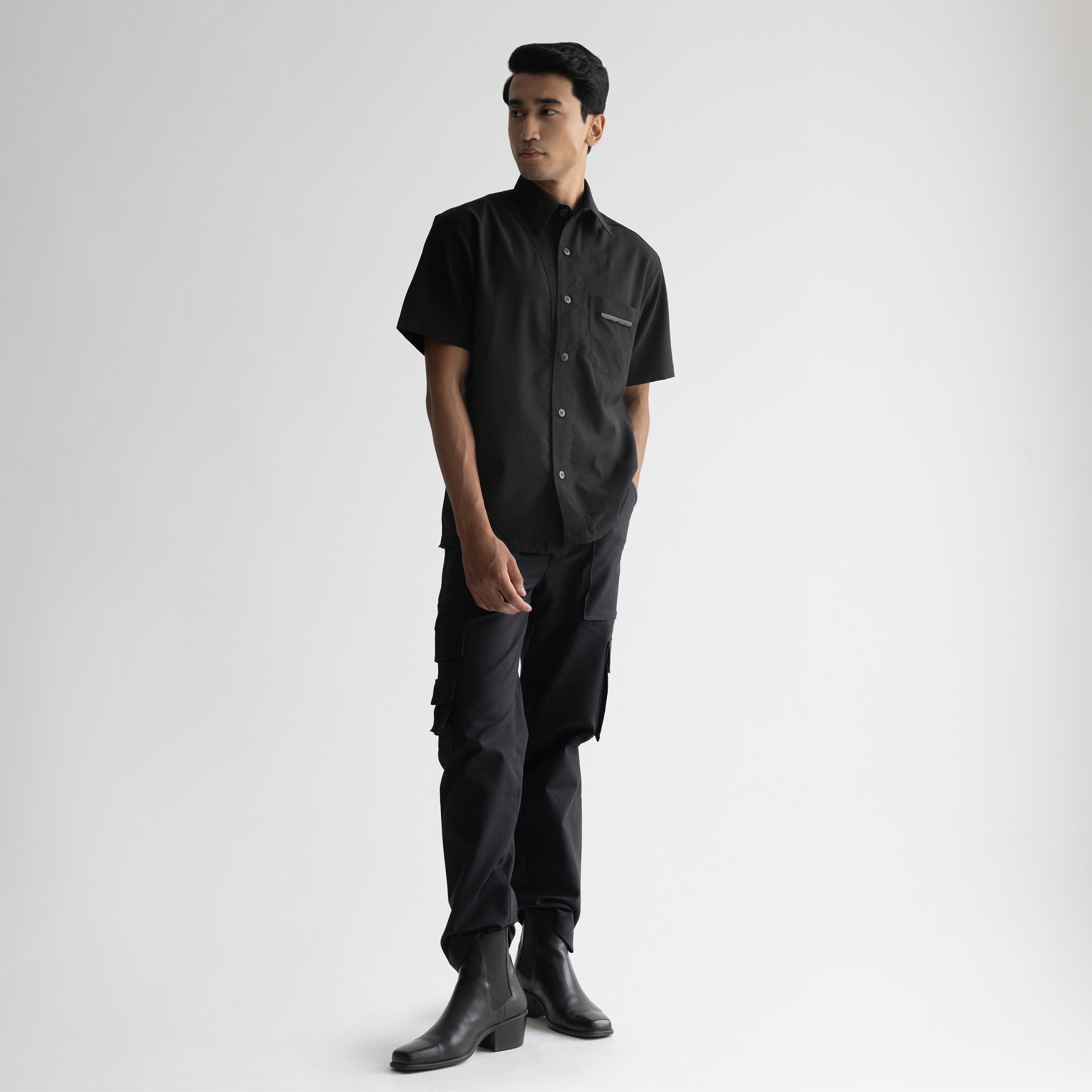 CRINKLE SHIRT- JET BLACK