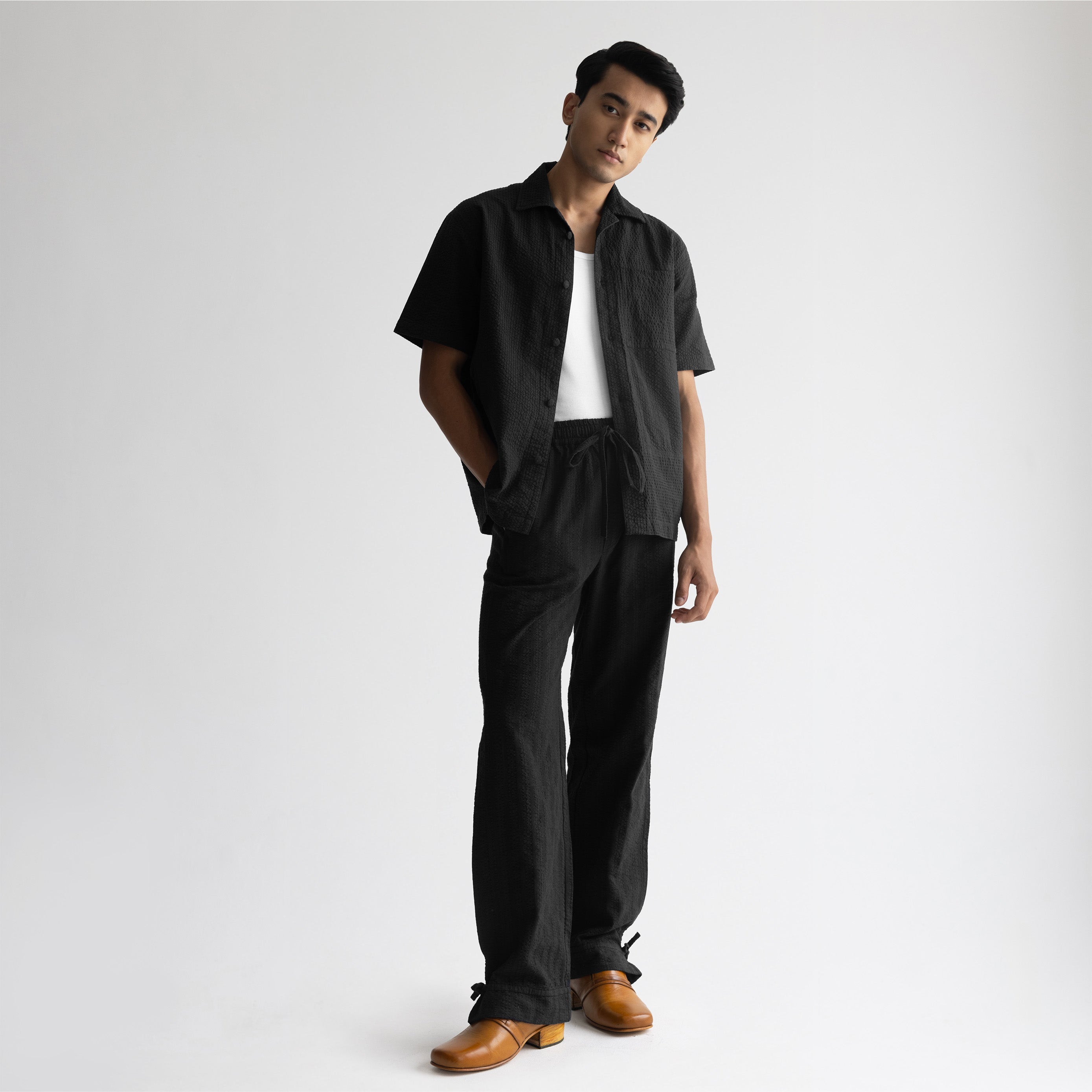 SEER SUCKER PYJAMA - BLACK