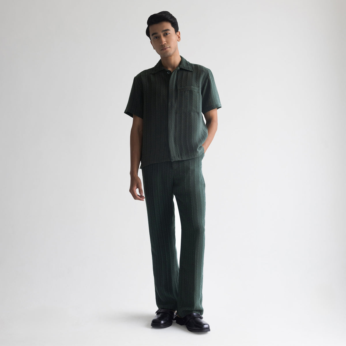 PINSTRIPE YAMAZAKI PANTS - FOREST GREEN