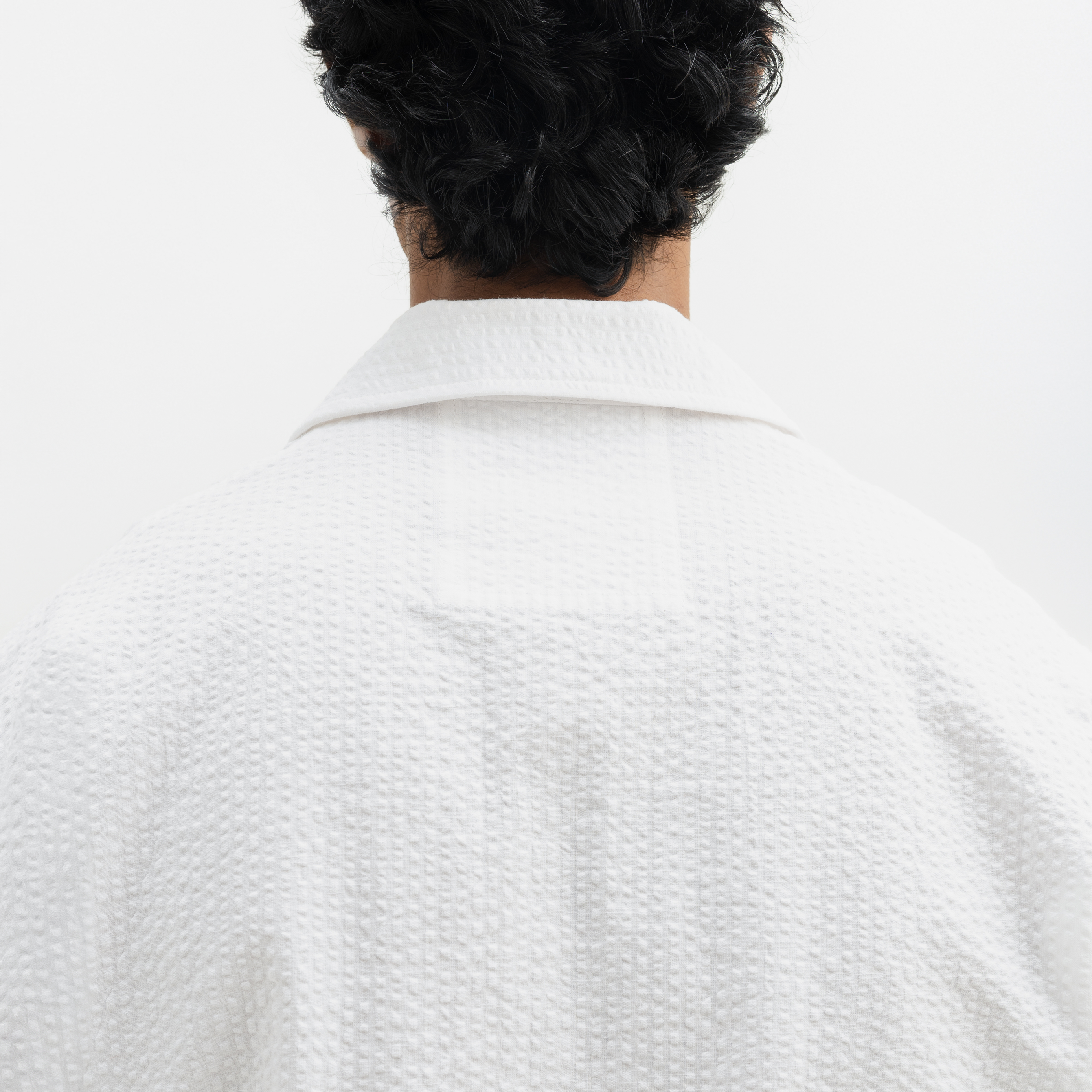 SEER SUCKER CUBAN SHIRT - WHITE